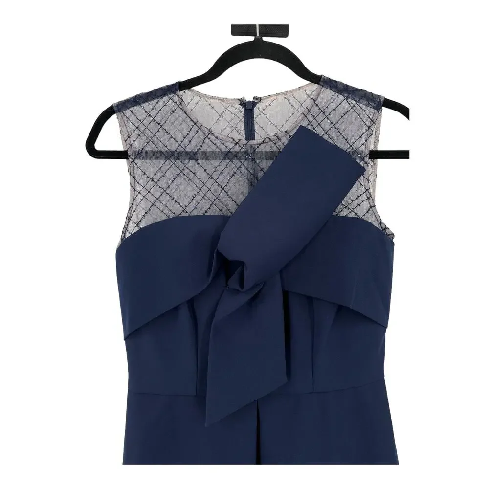 JS Collections Dress Reille Knee Length bow navy blue size 2 - Picture 4 of 8